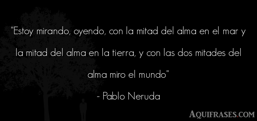 Frase del medio ambiente  de Pablo Neruda. Estoy mirando, oyendo, con 