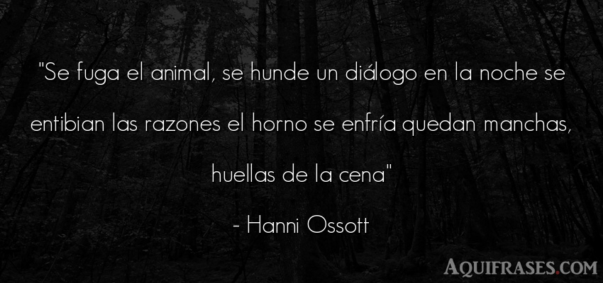 Frase de buenas noche,  de animales  de Hanni Ossott. Se fuga el animal, se hunde 