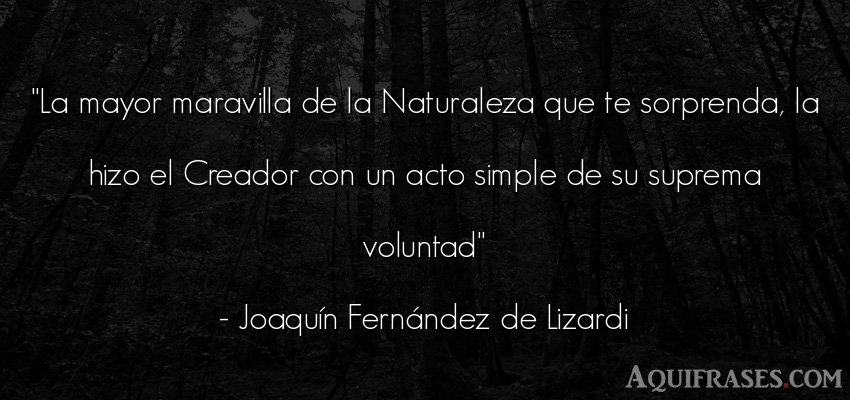 Frase del medio ambiente  de Joaquín Fernández de Lizardi. La mayor maravilla de la 